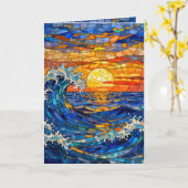 Oceanic Coastal Ocean Waves Sunset Birthday Kaart (Gele Bloem)
