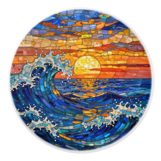 Oceanic Coastal Ocean Waves Sunset   Keramische Knop (Voorkant)