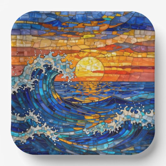 Oceanic Coastal Ocean Waves Sunset   Papieren Bordje (Voorkant)