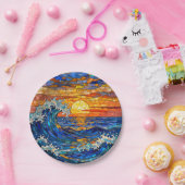 Oceanic Coastal Ocean Waves Sunset Papieren Bordje (Feest)