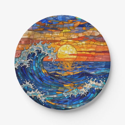 Oceanic Coastal Ocean Waves Sunset Papieren Bordje (Voorkant)