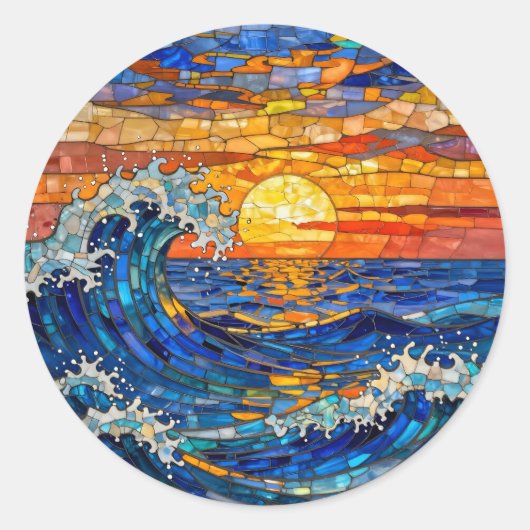 Oceanic Coastal Ocean Waves Sunset   Ronde Sticker (Voorkant)