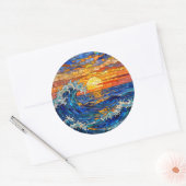 Oceanic Coastal Ocean Waves Sunset   Ronde Sticker (Envelop)