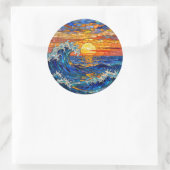 Oceanic Coastal Ocean Waves Sunset   Ronde Sticker (Tas)