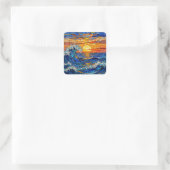 Oceanic Coastal Ocean Waves Sunset   Vierkante Sticker (Tas)