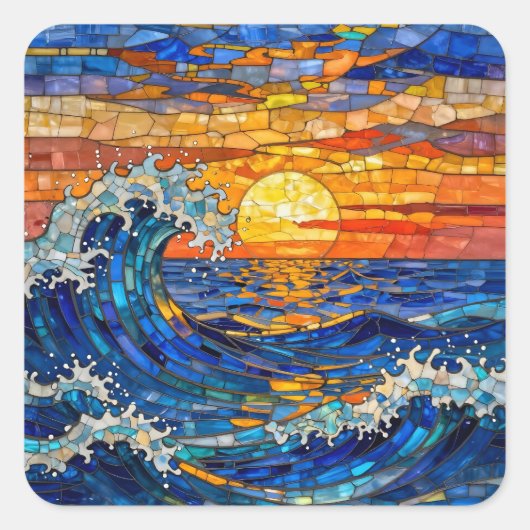 Oceanic Coastal Ocean Waves Sunset   Vierkante Sticker (Voorkant)