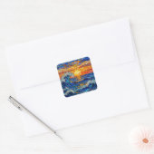 Oceanic Coastal Ocean Waves Sunset   Vierkante Sticker (Envelop)