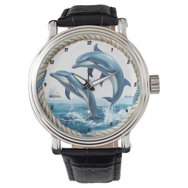 Oceanic Dance Dolphin Jumping with Rope Frame Horloge (Voorkant)