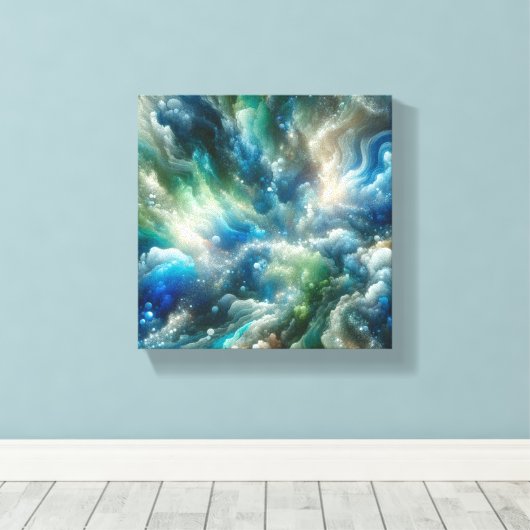 "Oceanic Dreams - Etherische onderwater Abstract Canvas Afdruk (Insitu (Houten vloer))