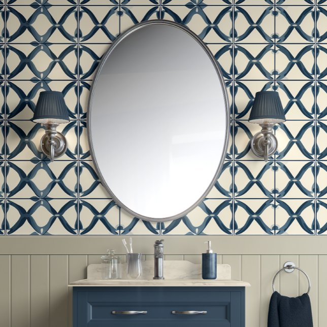 Oceanic Interlace - Marine, Beige - Kust geïnspire Behang (Navy Interlace Harmony Peel and Stick Wallpaper)
