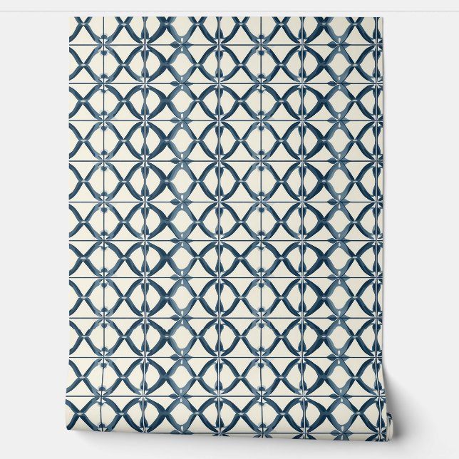 Oceanic Interlace Petite - Marine, Beige - Kust Behang (Afrollen)