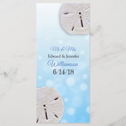 Oceanic Sand Dollar Aqua Blue Wedding Menu Card (Achterkant)
