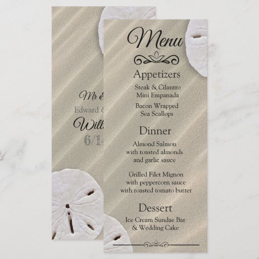 Oceanic Sand Dollar Wedding Menu Kaart (Voorkant / Achterkant)