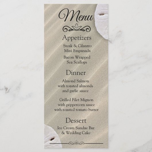 Oceanic Sand Dollar Wedding Menu Kaart (Voorkant)