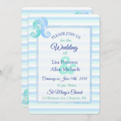 Oceanic Seapaarden Green Blue Wedding Invitation Kaart (Voorkant / Achterkant)