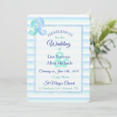 Oceanic Seapaarden Green Blue Wedding Invitation Kaart (Staand voorkant)
