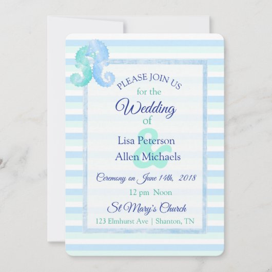 Oceanic Seapaarden Green Blue Wedding Invitation Kaart (Voorkant)