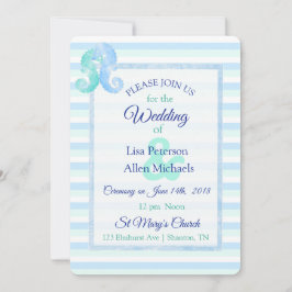 Oceanic Seapaarden Green Blue Wedding Invitation Kaart