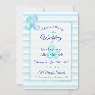 Oceanic Seapaarden Green Blue Wedding Invitation Kaart