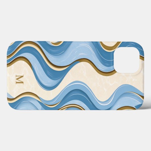 Oceanic Summer Waves Minimalistic With Initial Case-Mate iPhone Case (Achterkant (horizontaal))