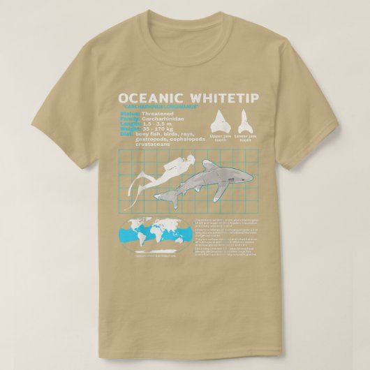 Oceanic Whitetip Shark Fact Sheet T-shirt (Design voorkant)