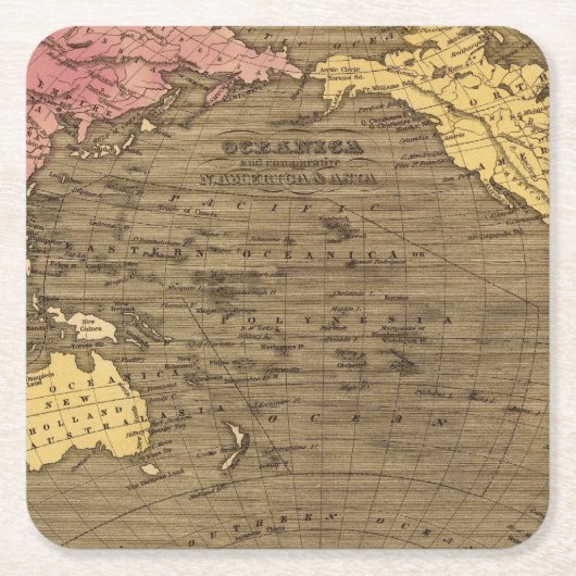 Oceanica Hand Colored Atlas Map Kartonnen Onderzetters (Voorkant)