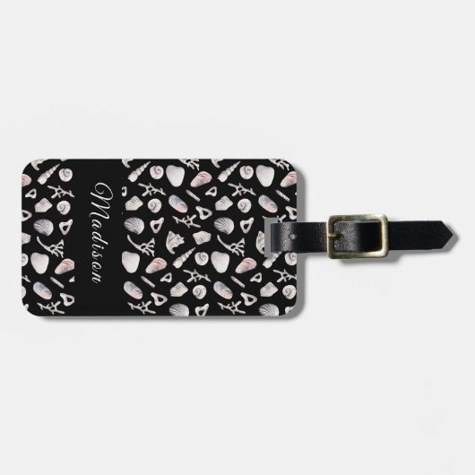 Oceanië Zee Seashells Black Bagagelabel (Voorkant horizontaal)