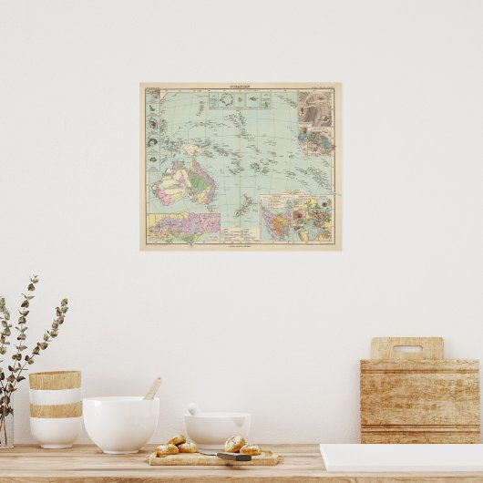 Oceanien - Atlas Kaart van Oceanië Poster (Keuken)