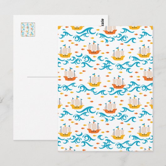 Oceanisch Avontuur: Gele en Rode Zeilschepen wi Briefkaart (Voorkant / Achterkant)