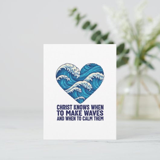 Oceanisch blauw Christus en de golven ontwerp Briefkaart (Staand voorkant)