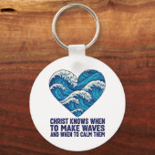 Oceanisch blauw Christus en de golven ontwerp Sleutelhanger (Voorkant)