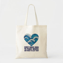 Oceanisch blauw Christus en de golven ontwerp Tote Bag