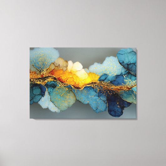 Oceanisch Blauwe Goudader Harsstroom Canvas Afdruk (Voorkant)