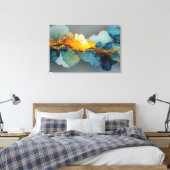 Oceanisch Blauwe Goudader Harsstroom Canvas Afdruk (Insitu (Slaapkamer))