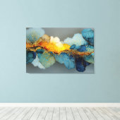 Oceanisch Blauwe Goudader Harsstroom Canvas Afdruk (Insitu (Houten vloer))