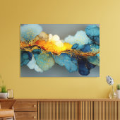 Oceanisch Blauwe Goudader Harsstroom Canvas Afdruk (Insitu (Woonkamer))