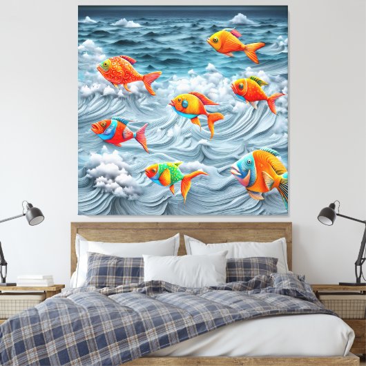 Oceanisch leven canvas afdruk (Insitu (Slaapkamer))