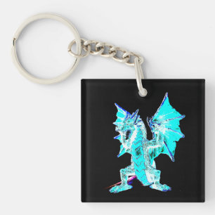 Oceanische Aqua Vlam Draak Mythische Pocket Kunst Sleutelhanger