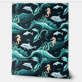 Oceanische dolfijnen & zeepaardjes schil en stok behang