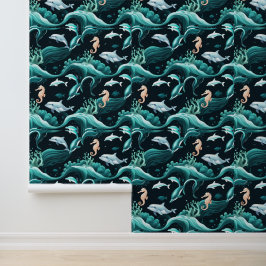 Oceanische dolfijnen & zeepaardjes schil en stok behang