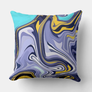 Oceanische golven - Abstracte blauwe en gele vloei Kussen
