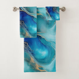 Oceanische Harmonie: Kobalt- en Tealpenseelstreken Bad Handdoek