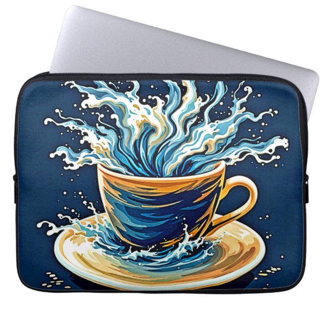 oceanische koffiesplash laptop sleeve (Voorkant)