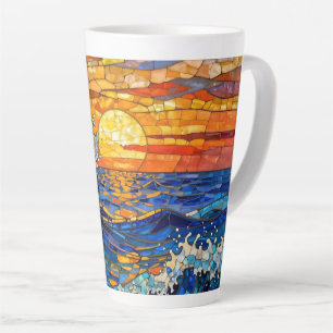 Oceanische kust oceaan golven zonsondergang latte mok