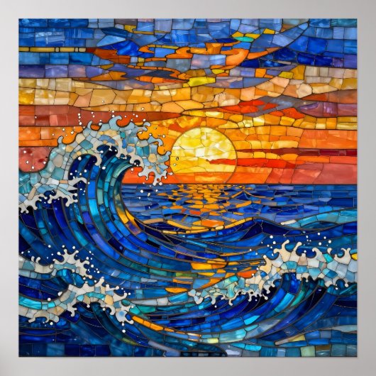 Oceanische kust oceaan golven zonsondergang poster (Voorkant)