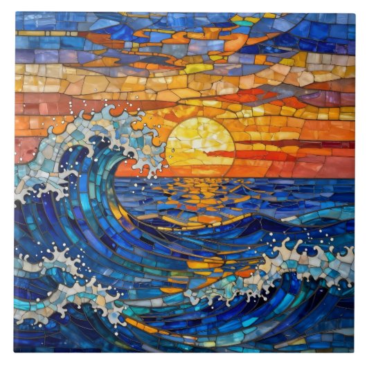 Oceanische kust oceaan golven zonsondergang tegeltje (Voorkant)