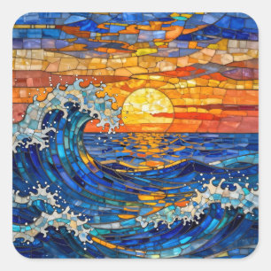 Oceanische kust oceaangolven zonsondergang vierkante sticker