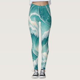 Oceanische Stroompatroon–Naadloze Vloeibare Blauwe Leggings