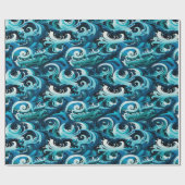 Oceanische Totempolen & Veer Golfontwerp Cadeaupapier (Vlak)