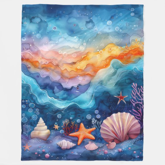 "Oceanische Waterverf Serenade" Fleece Deken (Voorkant)